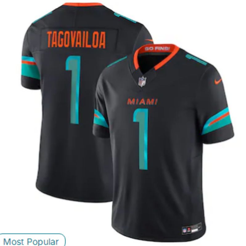 Men Miami Dolphins 1 Tua Tagovailoa black Nike 2025 Limited Nike NFL Jersey 05